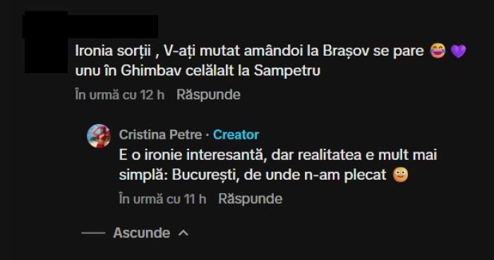 Unde locuiește Cristina Petre, după despărțirea de Andrei Rotaru. Reacția acidă a brunetei, după ce s-a spus că s-a mutat cu el la Brașov