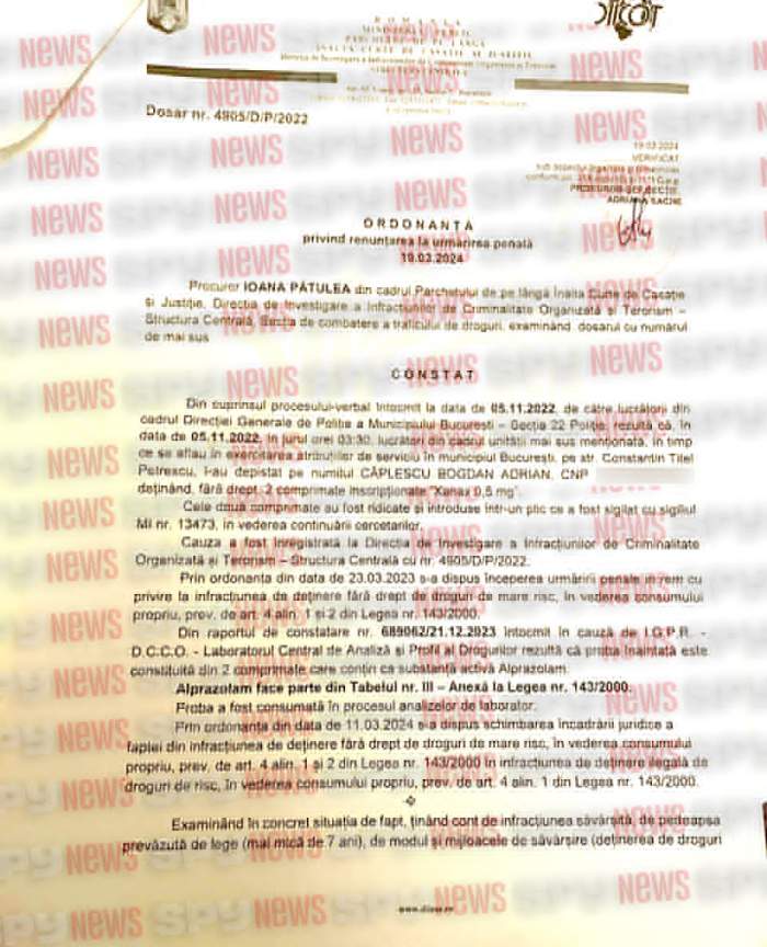 Adevărul despre Bogdan Căplescu și episodul cu substanțe interzise! Ce scrie în dosarul de la DIICOT