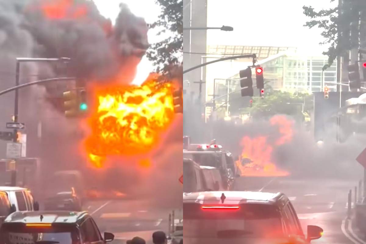 Momentul șocant în care o mașină sare în aer, la semafor. Vehiculul s-a făcut scrum