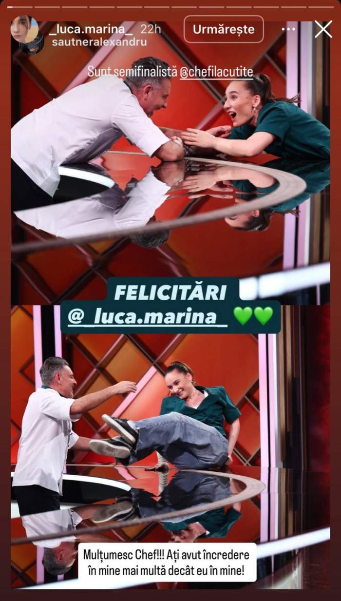 Chef Alexandru Sautner, mesaj pentru Marina Luca! Concurenta s-a calificat în semifinală cu un preparat care a obținut punctaj maxim