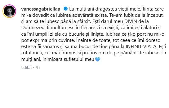 Vanessa, declarație siropoasă de dragoste pentru BDLP de ziua lui de naștere. Cântărețul împlinește 30 de ani