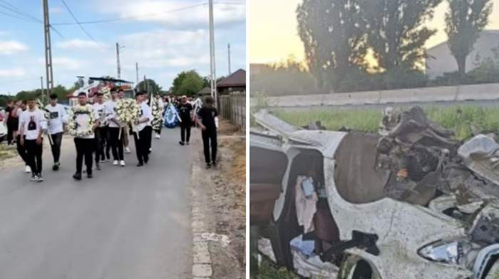 Colaj foto cu înmormântarea tânărului mort în accidentul din Brăila