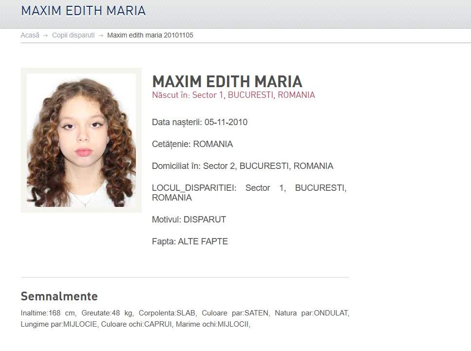 Alertă! O fată de 15 ani din București a dispărut din nou. Maxim Edith Maria e căutată de autorități