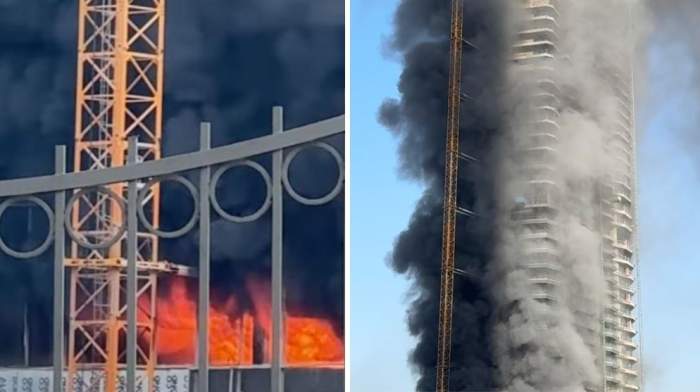 Colaj foto cu incendiul din Dubai