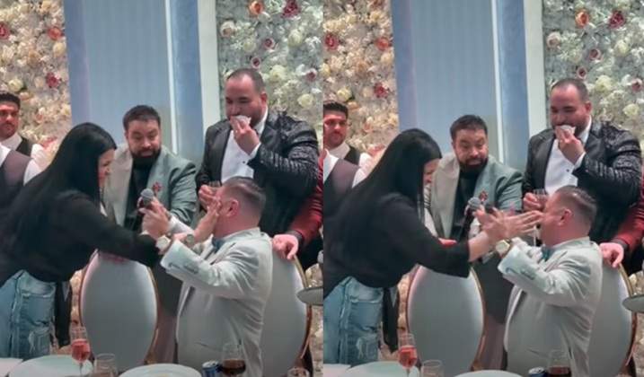 Adrian Minune, luat la palme de Raluca Drăgoi, în timpul unei cântări. Florin Salam a fost de față