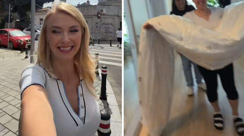 Colaj foto cu Andreea Bălan și rochia ei de mireasă