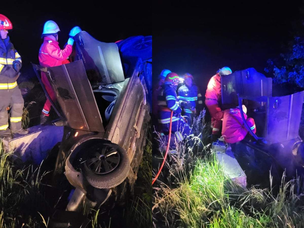 Accident cumplit în Suceava! Trei tineri au ajuns la spital după ce au intrat cu mașina într-un cap de pod
