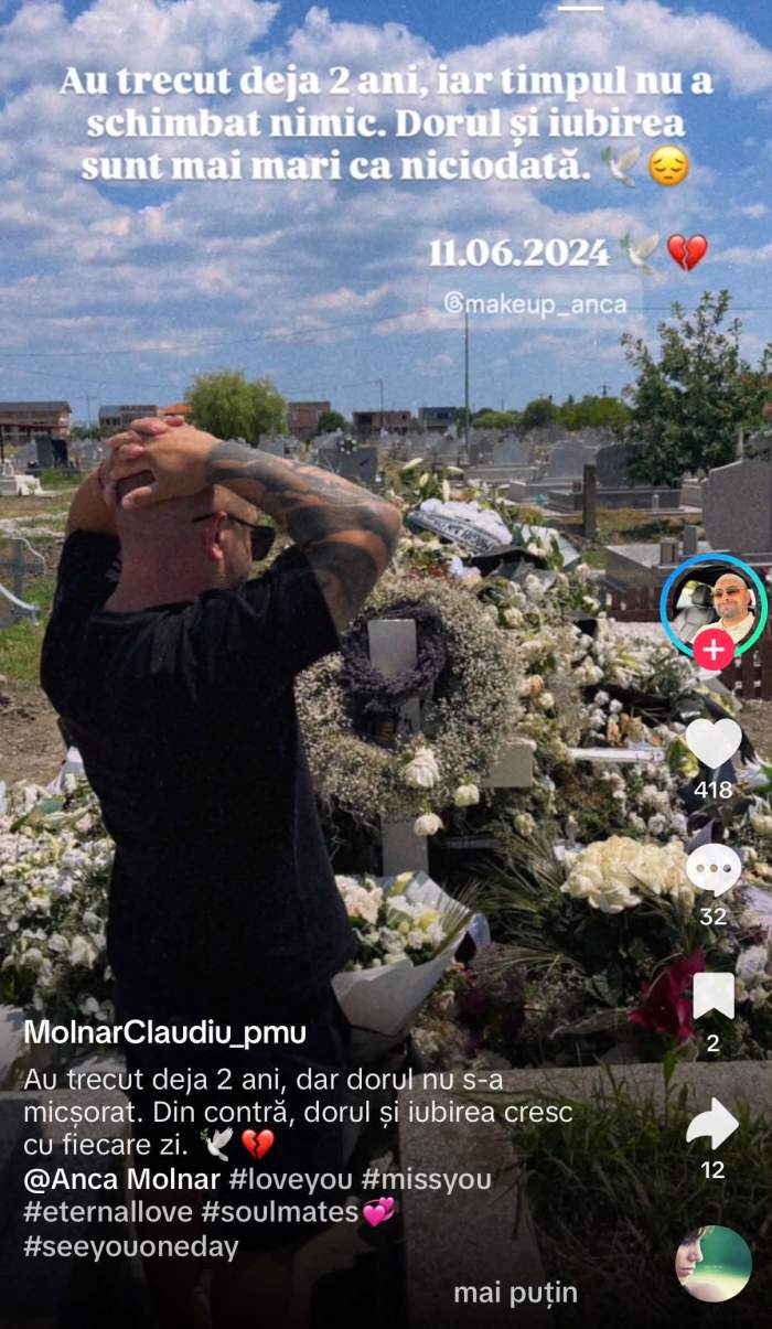 Claudiu Molnar, imagine emoționantă la mormântul soției sale. S-au împlinit 2 ani de când Anca Molnar a murit