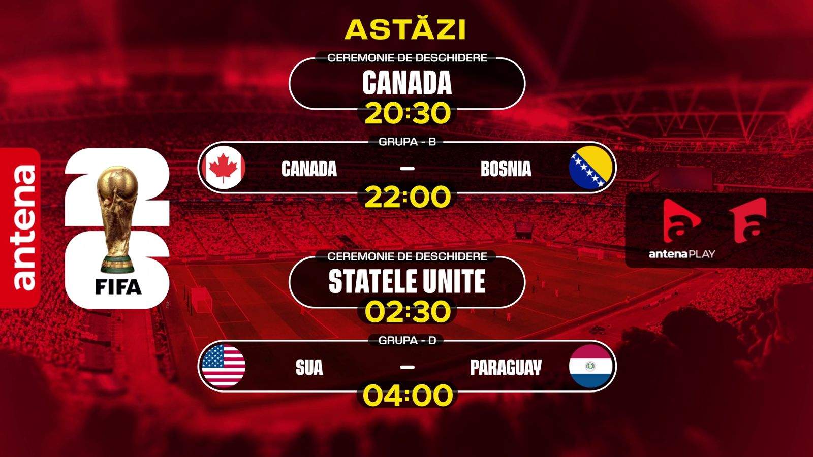 Antena este prima televiziune comercială din țară care transmite FIFA World Cup