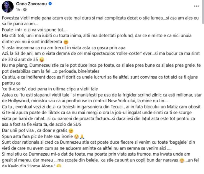 Oana Zăvoranu, confesiuni emoționante de ziua ei! Frumoasa actriță a împlinit azi 53 de ani