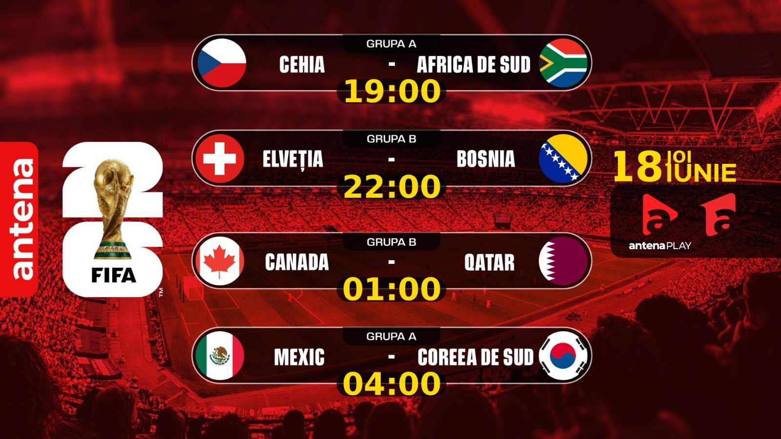 Prima etapă a grupelor Campionatului Mondial s-a încheiat cu o nouă zi lider detaşat de audiență la Antena 1