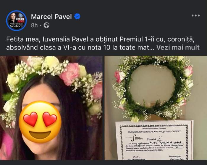 Marcel Pavel, un tată mândru! Cât de mare a crescut fiica lui, Iuvenalia