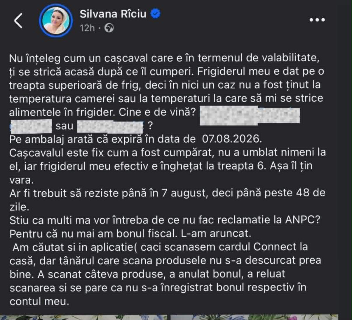 Ce a pățit Silvana Rîciu după ce a cumpărat un cașcaval din magazin. Artista a rămas fără explicații