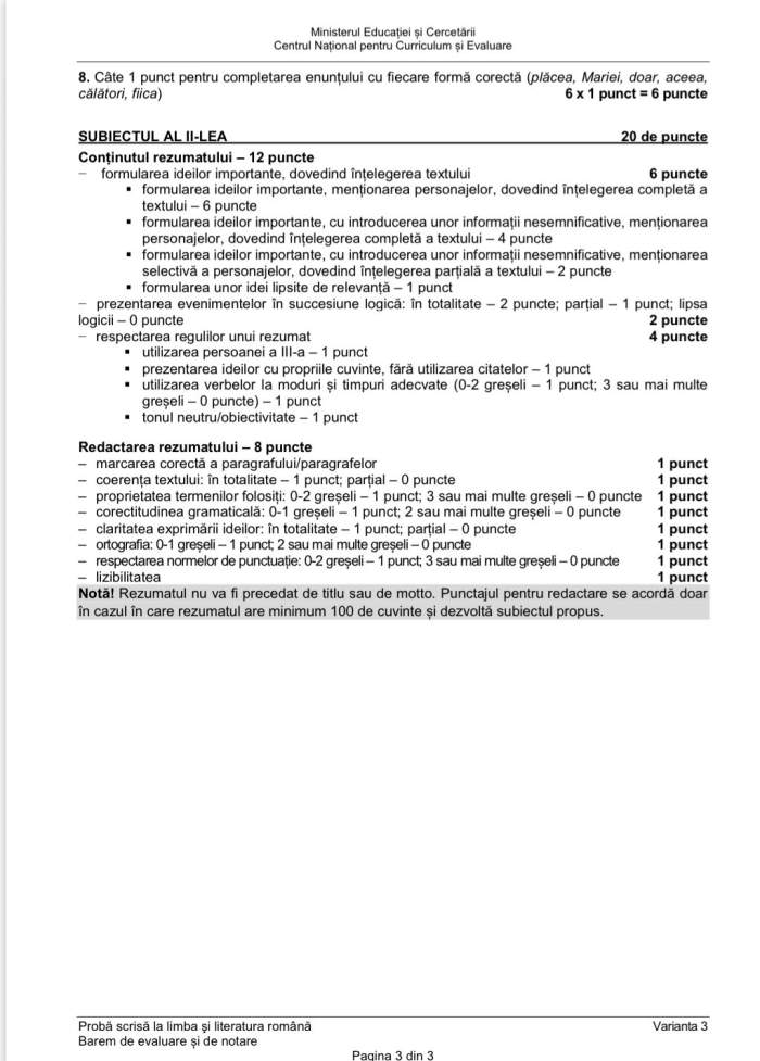 Evaluarea Națională 2026. Baremul la Limba și literatura română