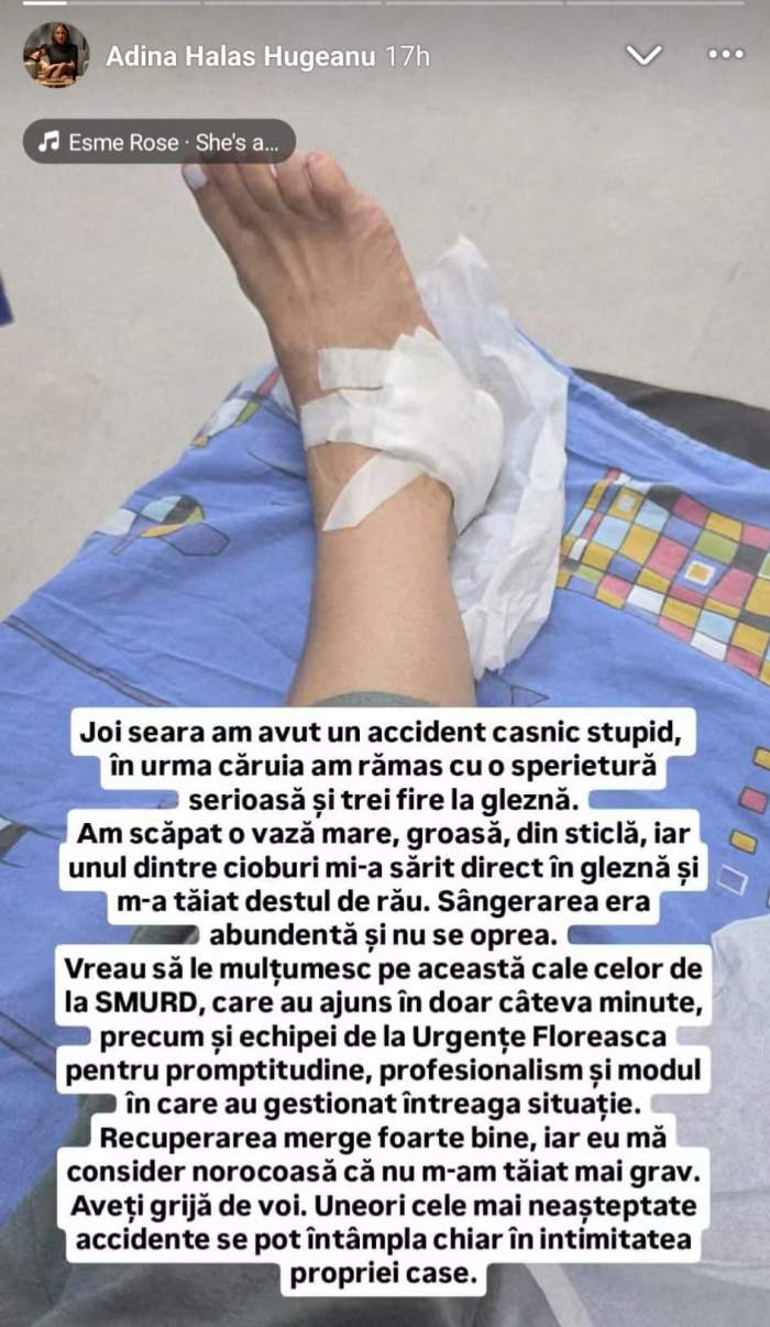 piciorul Adinei Halas bandajat