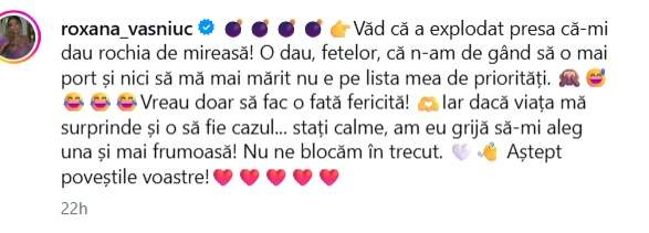 Mesajul Roxanei Vașniuc