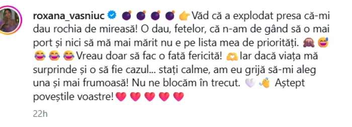 Mesajul Roxanei Vașniuc
