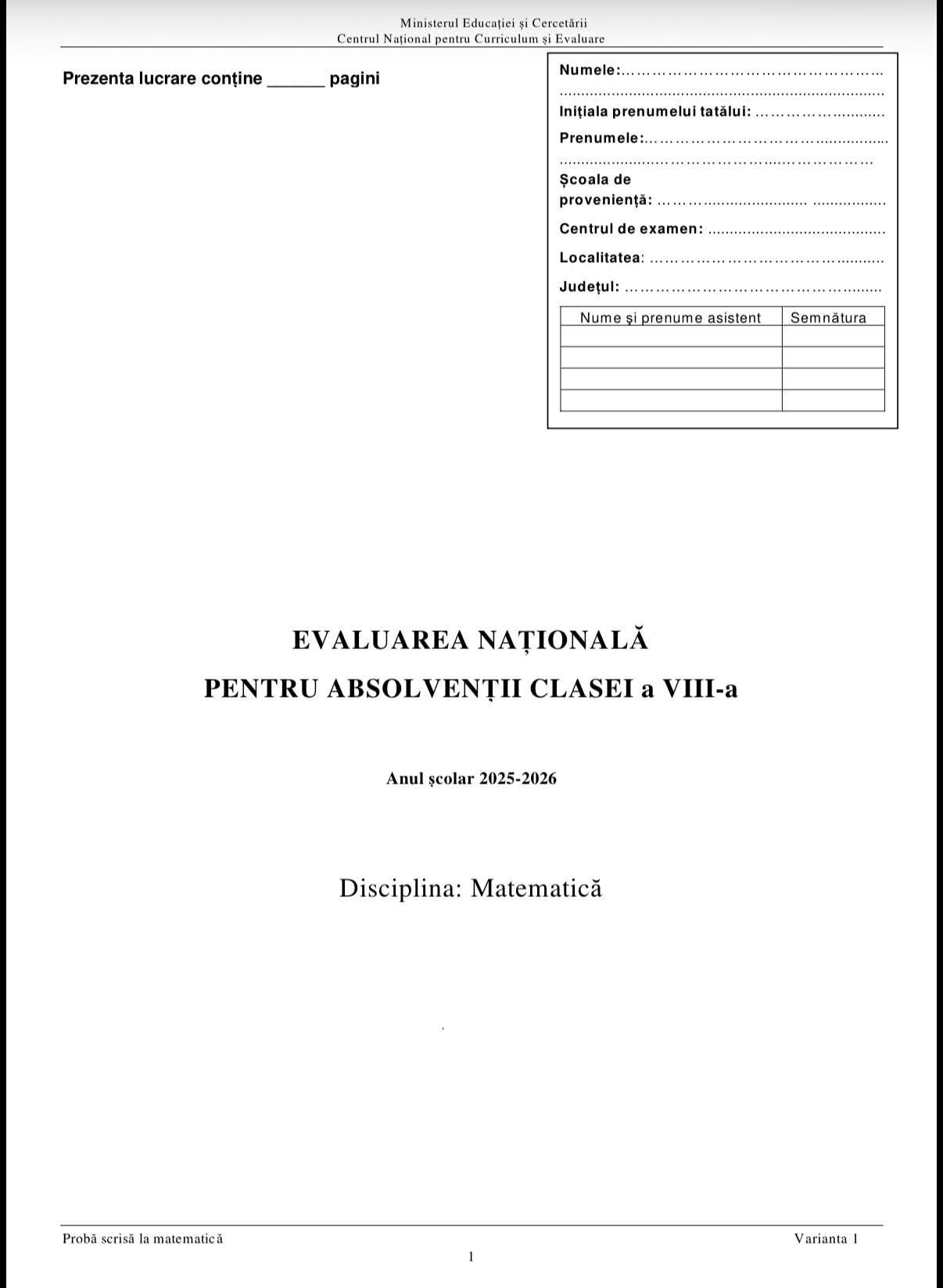 Subiecte Evaluare Națională la Matematică 2026. Ce a picat la examenul de capacitate din acest an