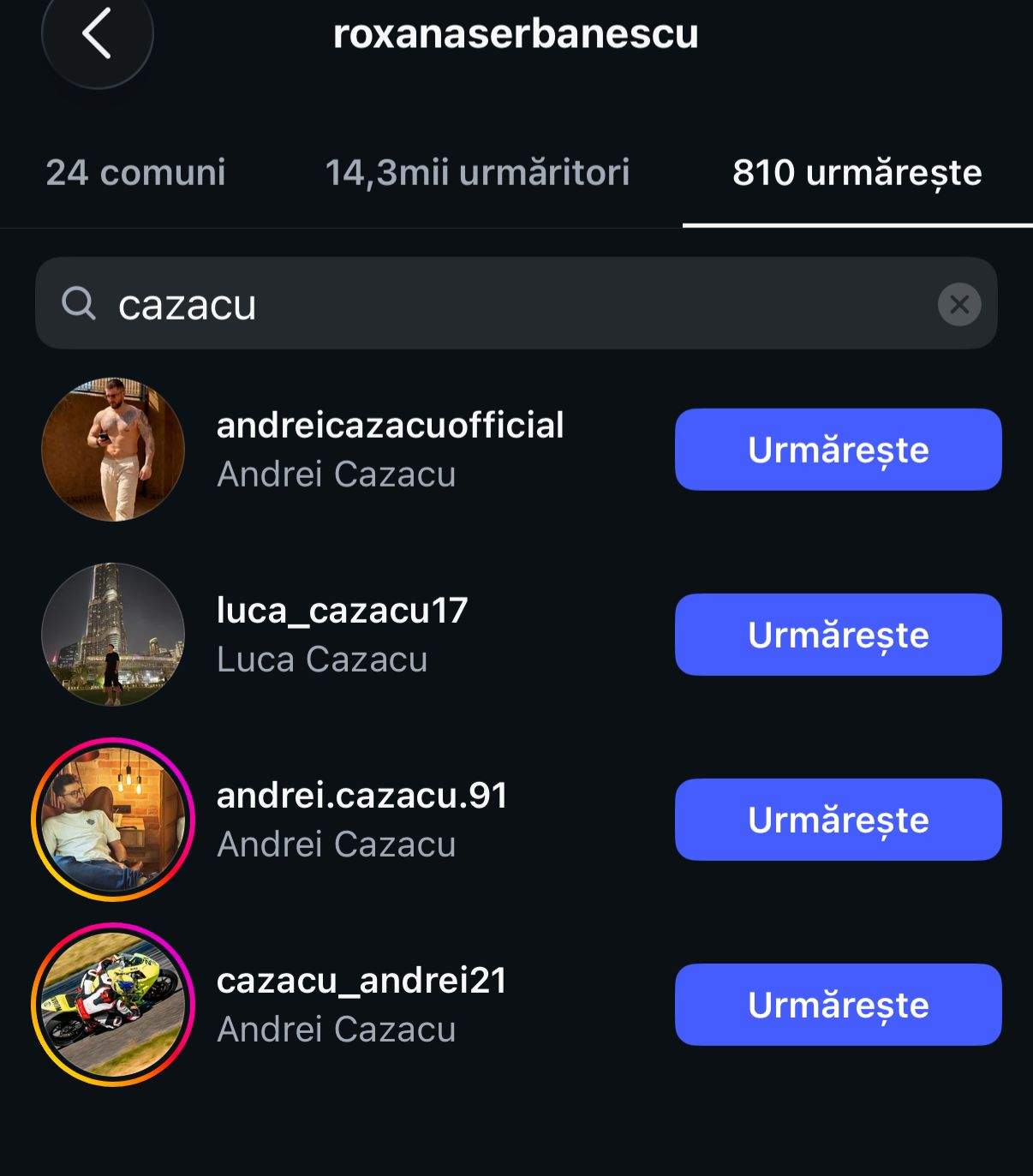 Lista de followeri a Roxanei Șerbănescu