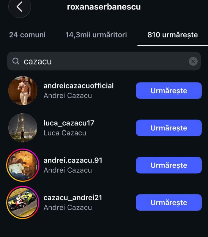 Lista de followeri a Roxanei Șerbănescu
