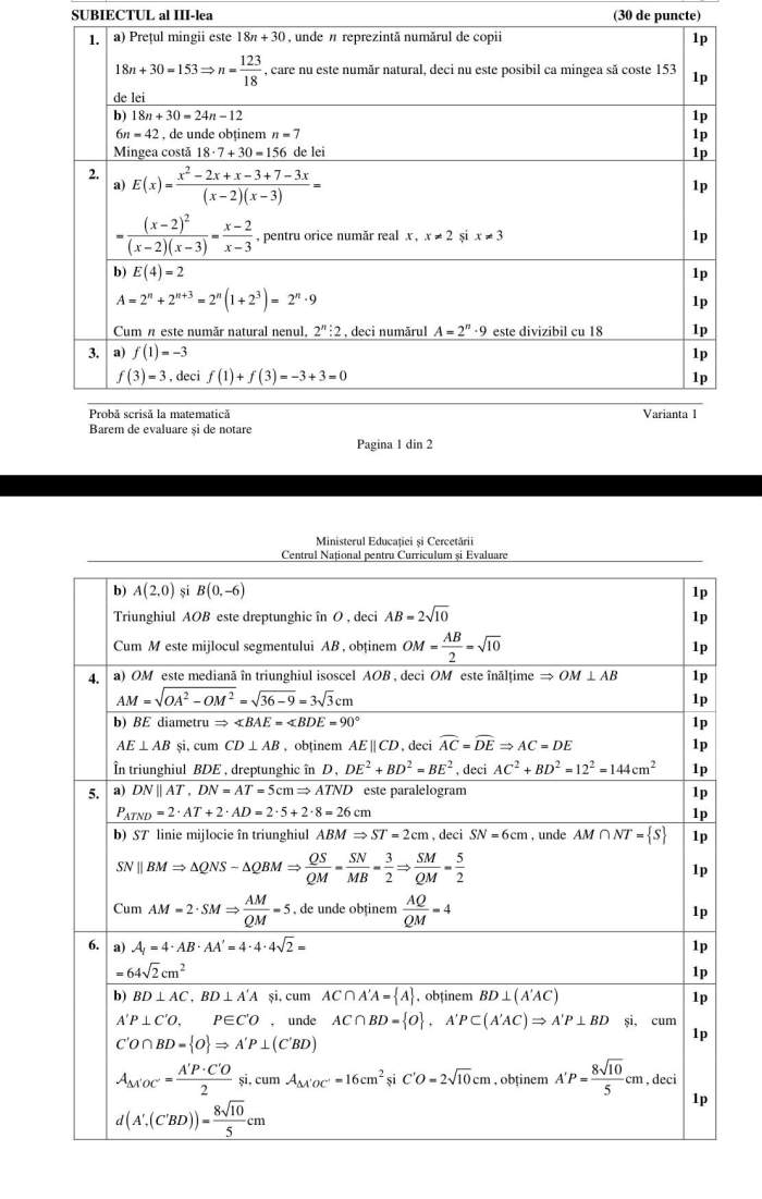 Barem Matematică Evaluare Naţională 2026. Cum se rezolvă subiectele primite de elevii de clasa a VIII-a