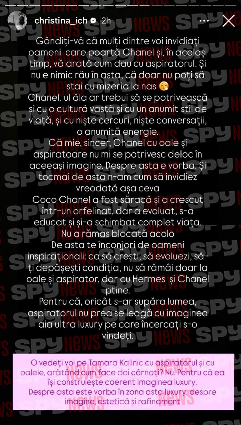 Cristina Ich, mesaj tranșant despre lux și aparențe: „Nu poți să porți o geantă de 50.000 de euro și să alergi prin Lidl după pătrunjel și mărar”