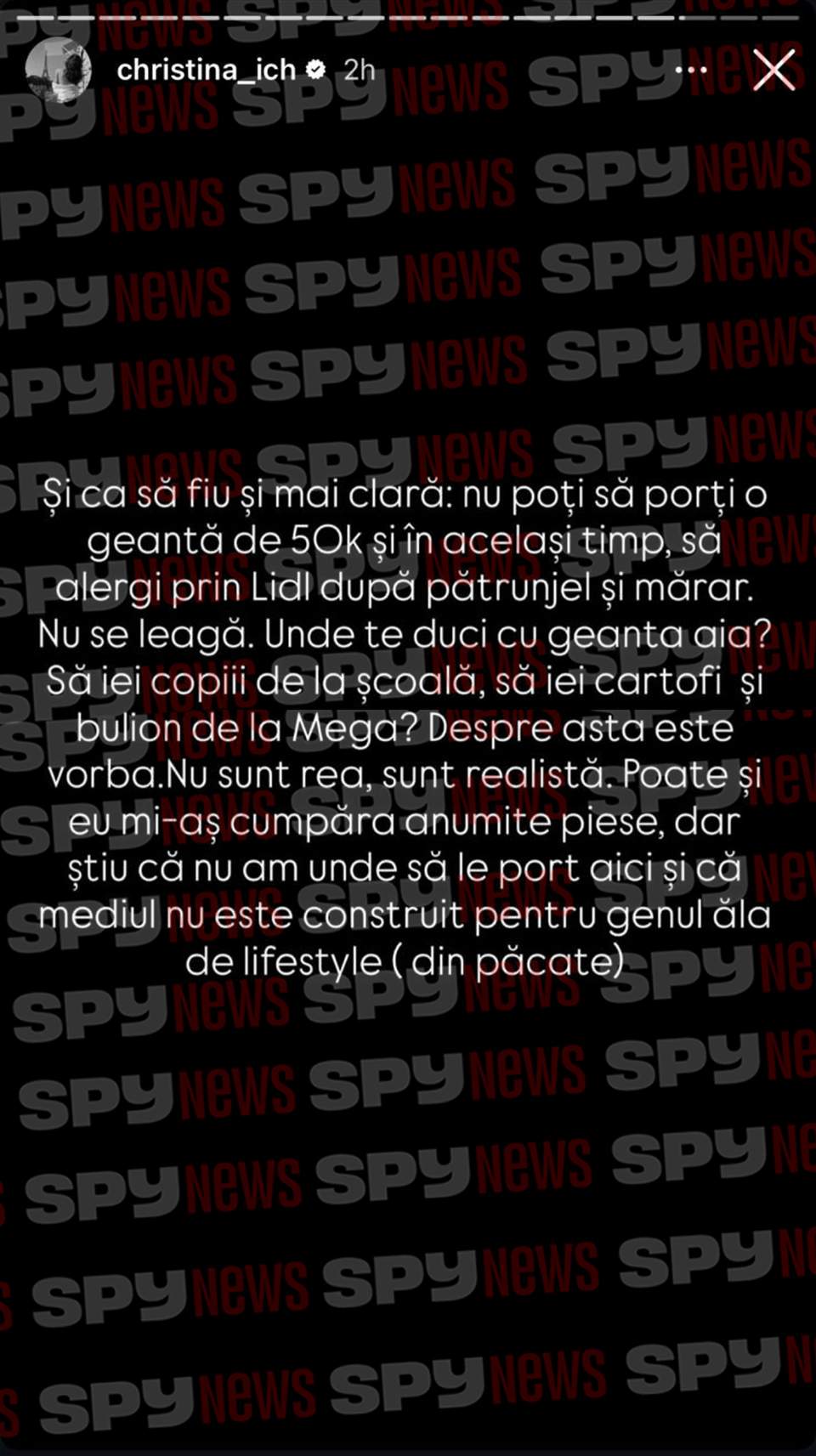 Cristina Ich, mesaj tranșant despre lux și aparențe: „Nu poți să porți o geantă de 50.000 de euro și să alergi prin Lidl după pătrunjel și mărar”