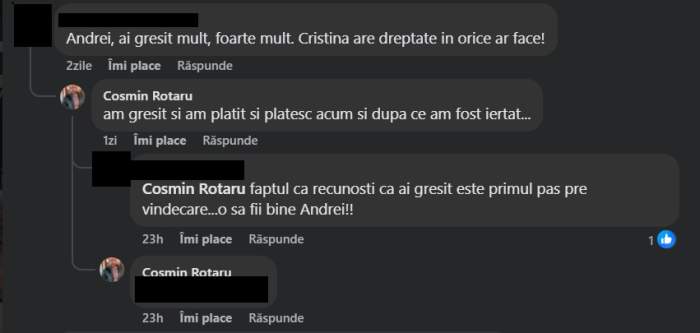Reacția lui Andrei Rotaru, după ce i s-a spus că i-a greșit mult Cristinei Petre. S-au despărțit după 2 ani de la ultima împăcare