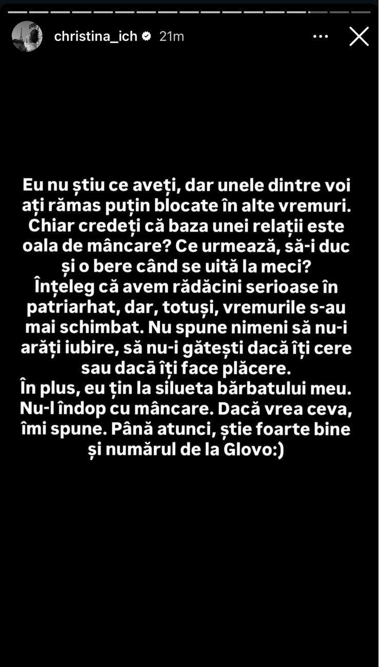 „Nu trebuie să alegem între erotism și borș!”. Christina Ich, dezlănțuită după criticile primite: „Bărbatul meu știe foarte bine numărul de la livrari”