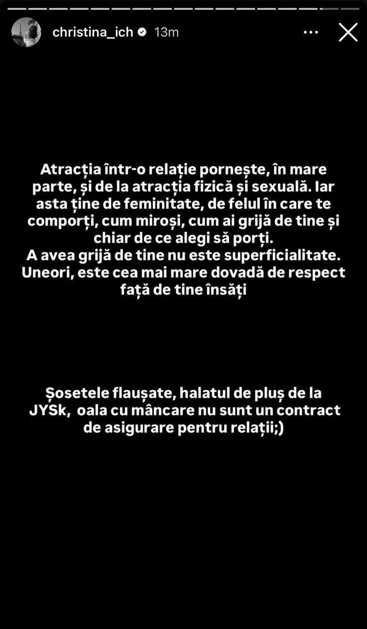 „Nu trebuie să alegem între erotism și borș!”. Christina Ich, dezlănțuită după criticile primite: „Bărbatul meu știe foarte bine numărul de la livrari”