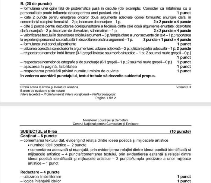 Bacalaureat 2026. Baremul de corectare la Limba și literatura română