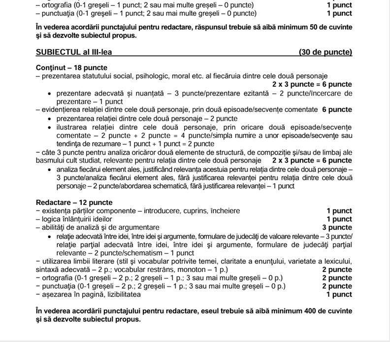 Bacalaureat 2026. Baremul de corectare la Limba și literatura română