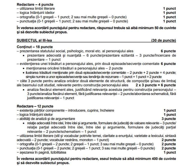 Bacalaureat 2026. Baremul de corectare la Limba și literatura română