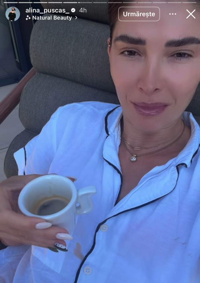 Alina Pușcaș a vărsat cafea pe ea