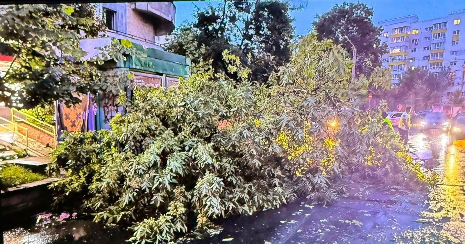 Mașină lovită de un cort, din cauza furtunii din București! Vijelia a făcut prăpăd