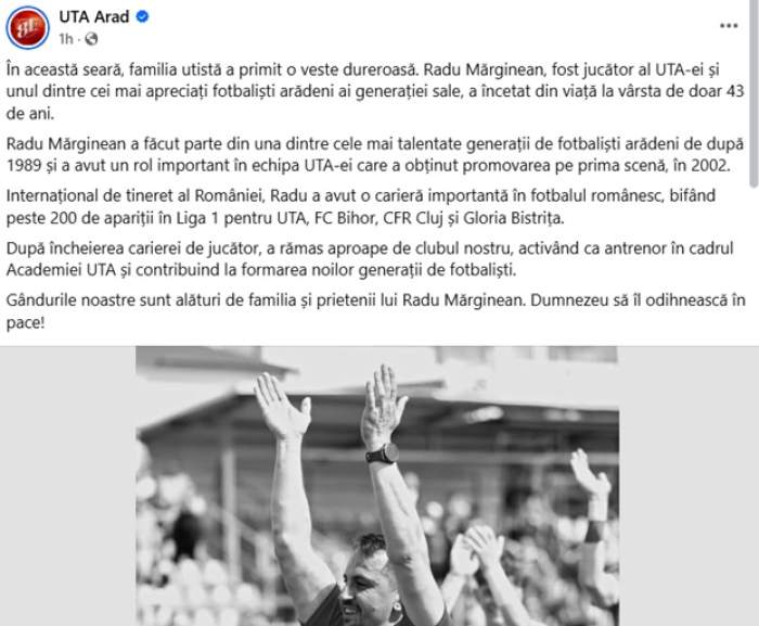 Fotbalist român, mort la vârsta de 43 de ani. Sportivul a suferit un accident care i-a fost fatal