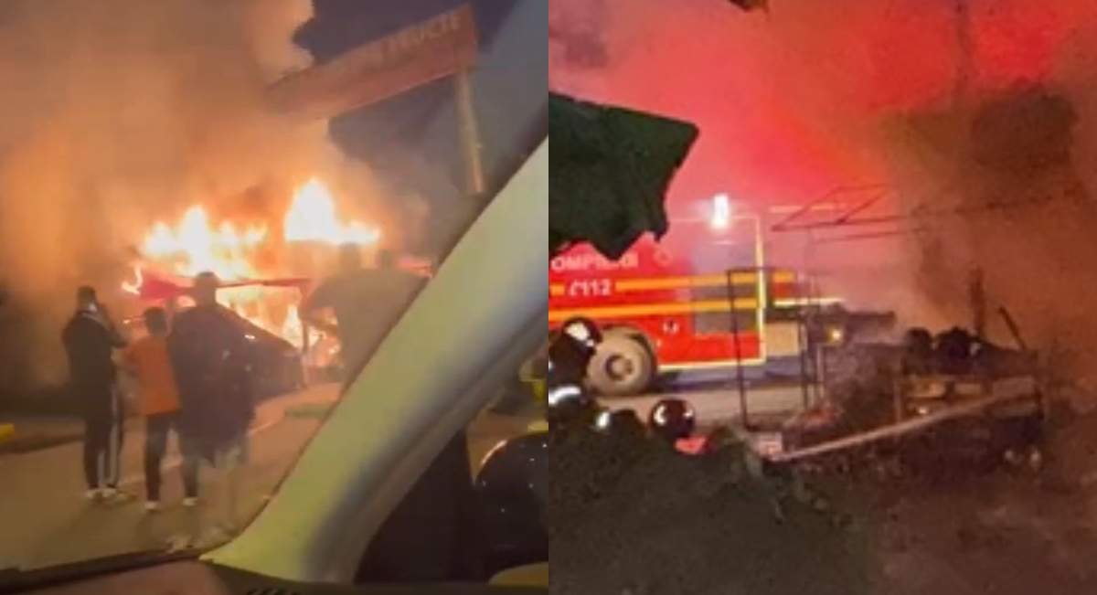 Incendiu puternic în Pitești! Arde un depozit, flăcările sunt vizibile de la mare distanță