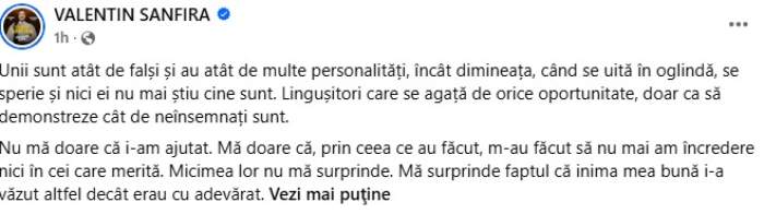 Mesajul lui Valentin Sanfira