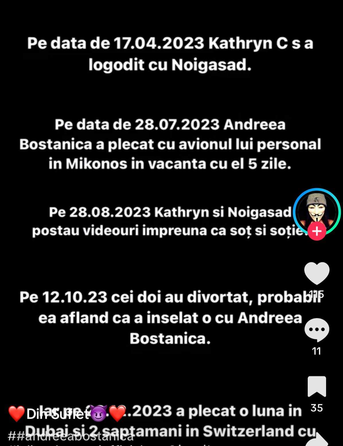 Dovezile despre Andreea Bostănică