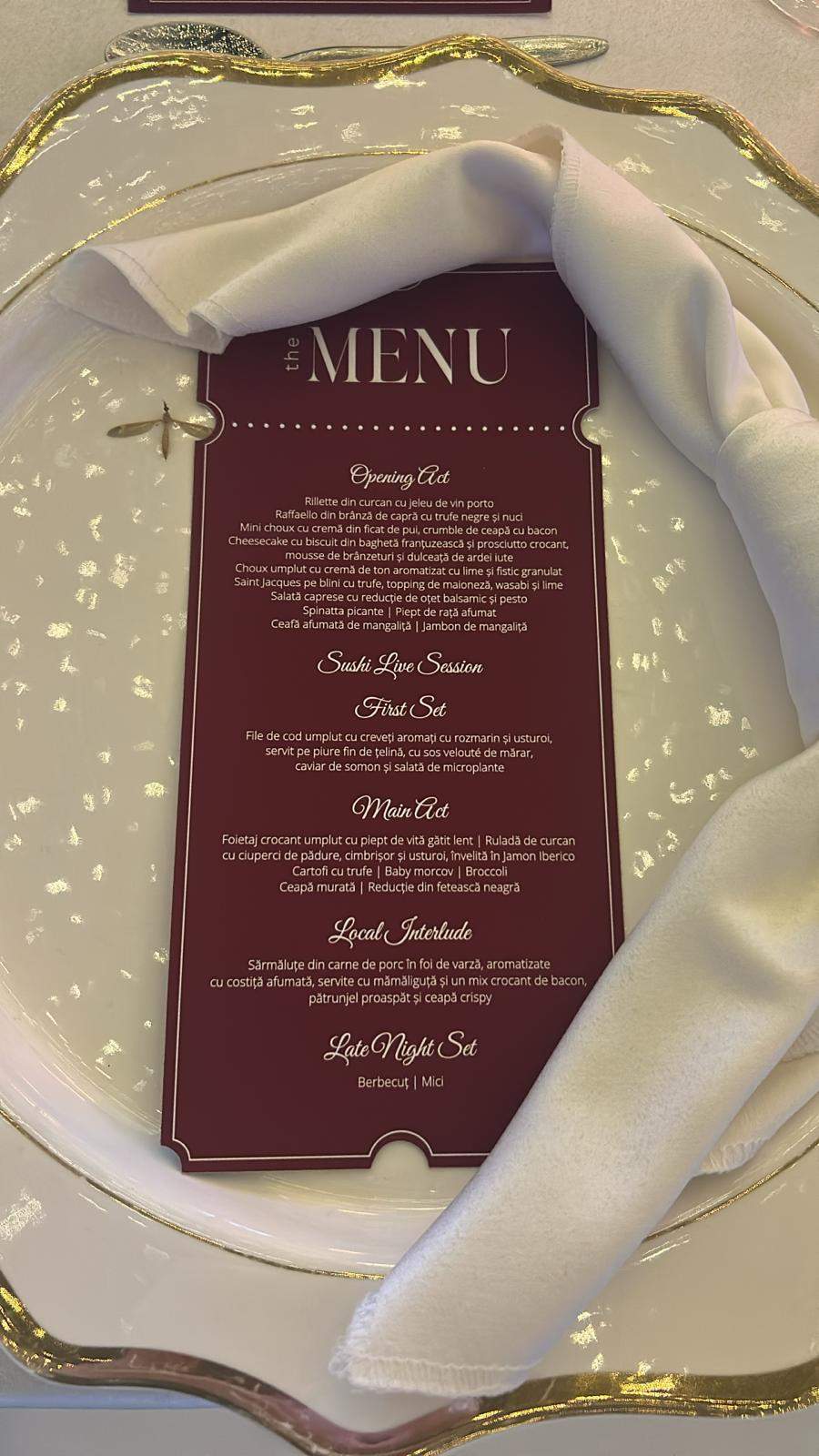 Ce vor mânca invitații la nunta lui Bubu Cernea și a Elenei Mogîldea. Meniu spectaculos, cu preparate fine, sushi live și preparate tradiționale reinterpretate