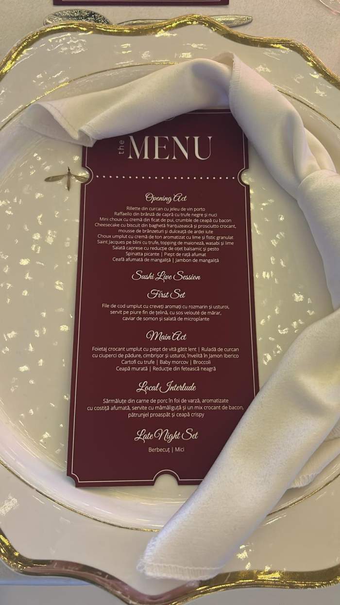Ce vor mânca invitații la nunta lui Bubu Cernea și a Elenei Mogîldea. Meniu spectaculos, cu preparate fine, sushi live și preparate tradiționale reinterpretate