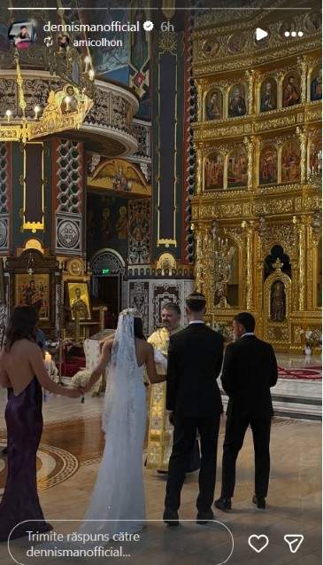 Dennis Man și Alexandra Grigoriță s-au căsătorit religios! Nicolae Stanciu și soția sa le-au fost nași. Primele imagini de la ceremonie