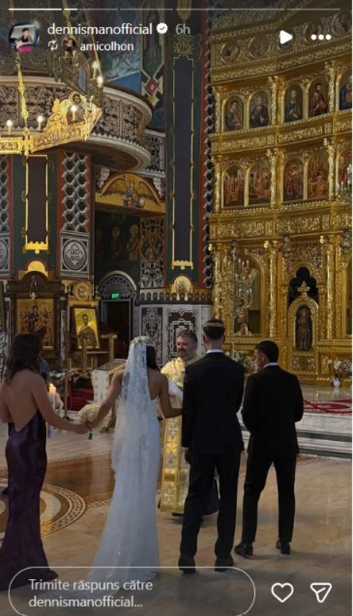 Dennis Man și Alexandra Grigoriță s-au căsătorit religios! Nicolae Stanciu și soția sa le-au fost nași. Primele imagini de la ceremonie