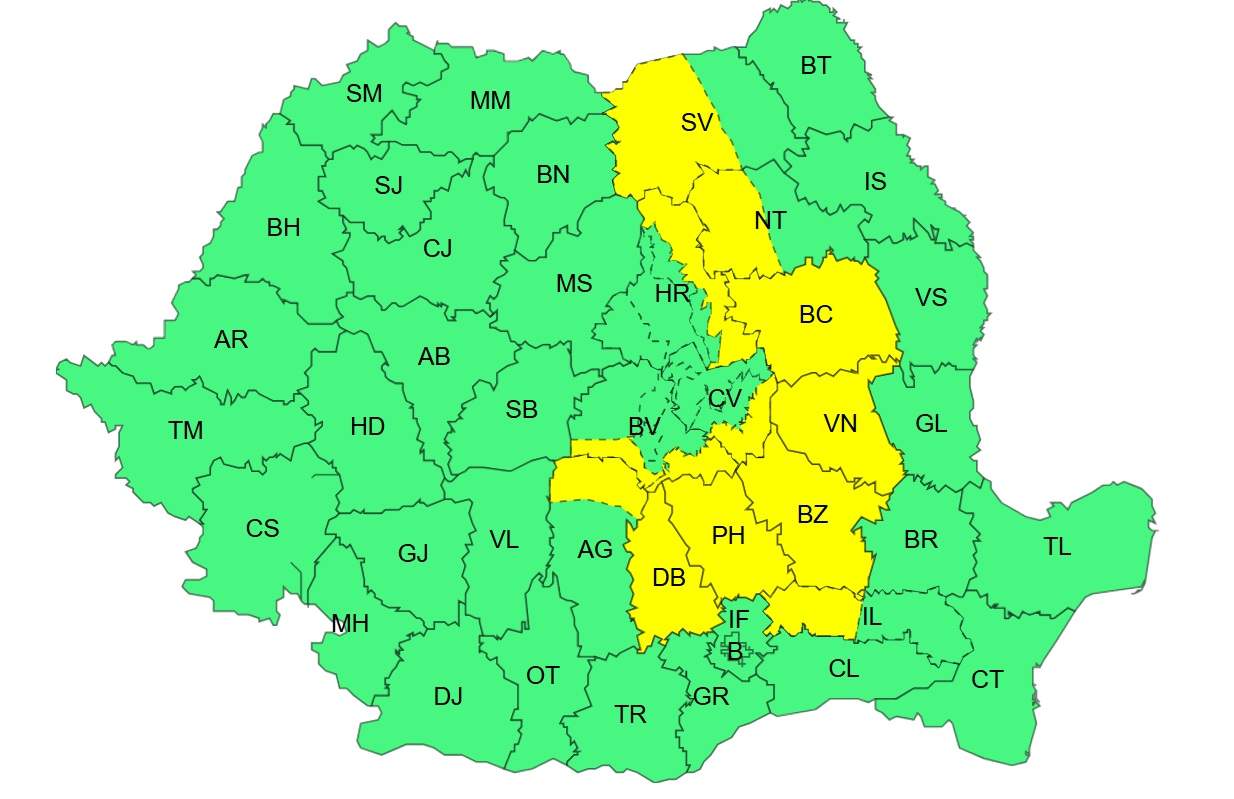 Alertă meteo de vreme severă! Meteorologii anunță ploi torențiale, vijelii și grindină. Ce zone sunt vizate