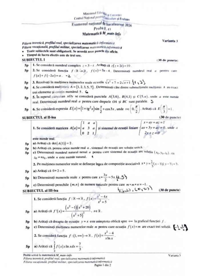Bacalaureat 2026. Ce subiecte au picat la matematică și istorie