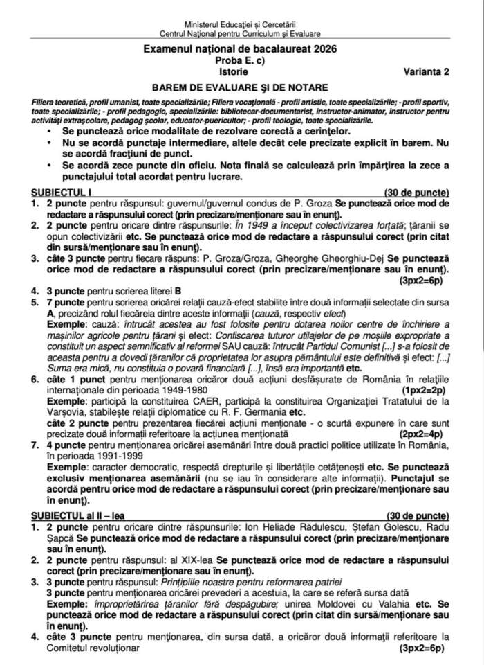 Baremul de corectare la matematică și la istorie. Cum se rezolvau exercițiile pe care elevii le-au primit la Bacalaureat