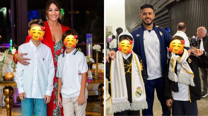 Colaj foto cu Claudia Pătrășcanu, Gabi Bădălău și copiii lor
