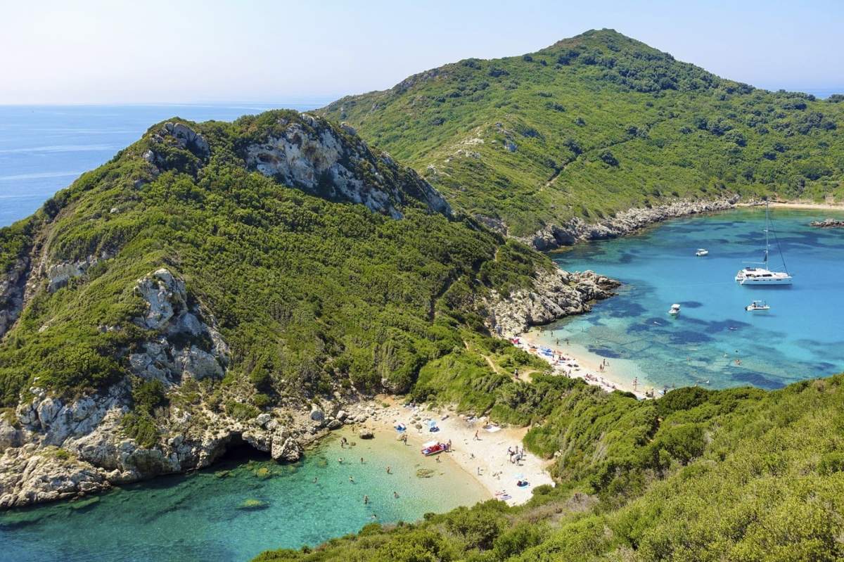 Timoni Bay in Afionas, a popular destination, Corfu, Greece