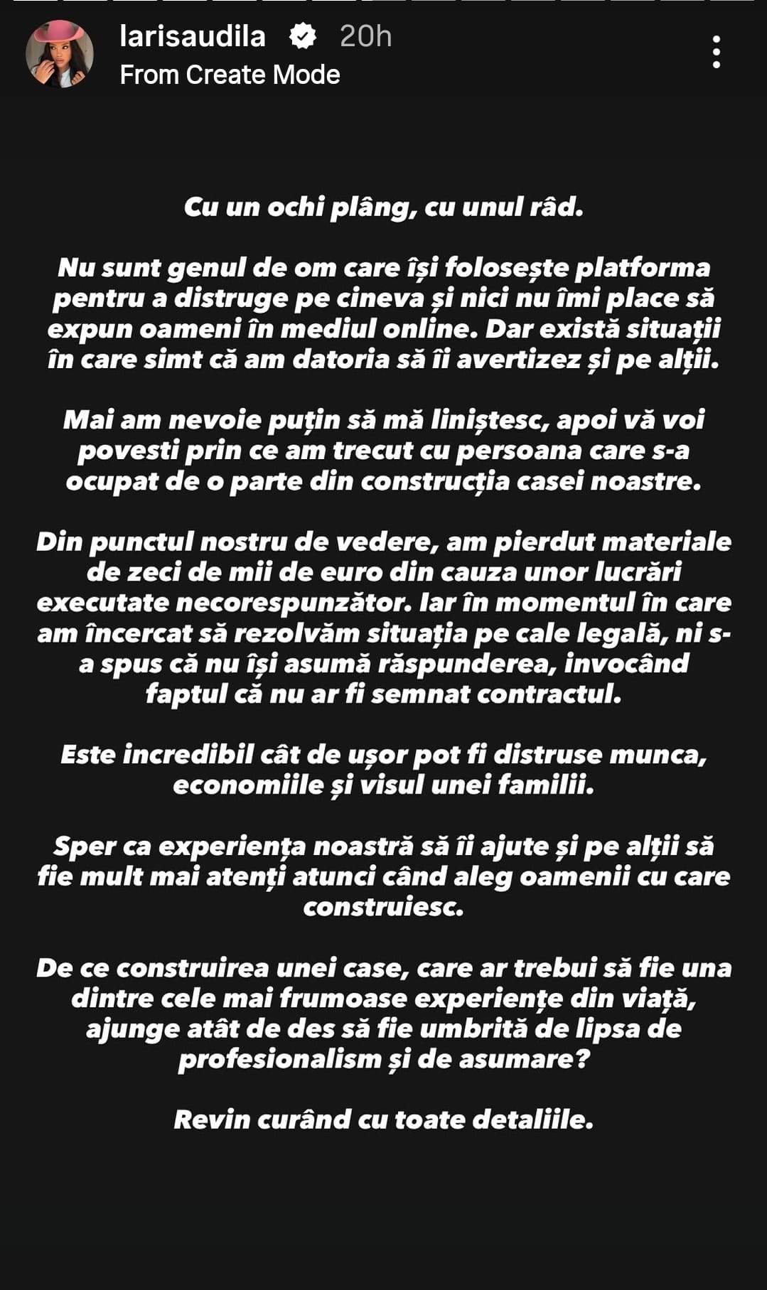 mesajul Larisei Udilă
