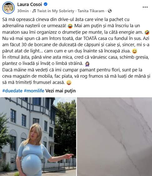 Cum se simte Laura Cosoi cu puțin timp înainte să nască. Actrița va deveni mamă pentru a cincea oară